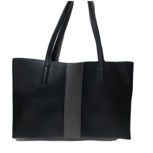 VINCE CAMUTO Shoulder Tote Bag Black Gray Stripe Vegan Leather